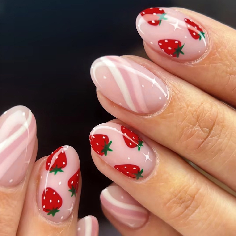NEW Berry Bliss Swirls Nail Art Almond Press-On Nails Set